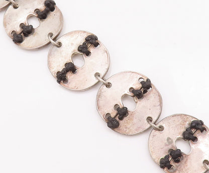 925 Sterling Silver Vintage Bracelet Designer Stitched Coin Ring Links  BT10463