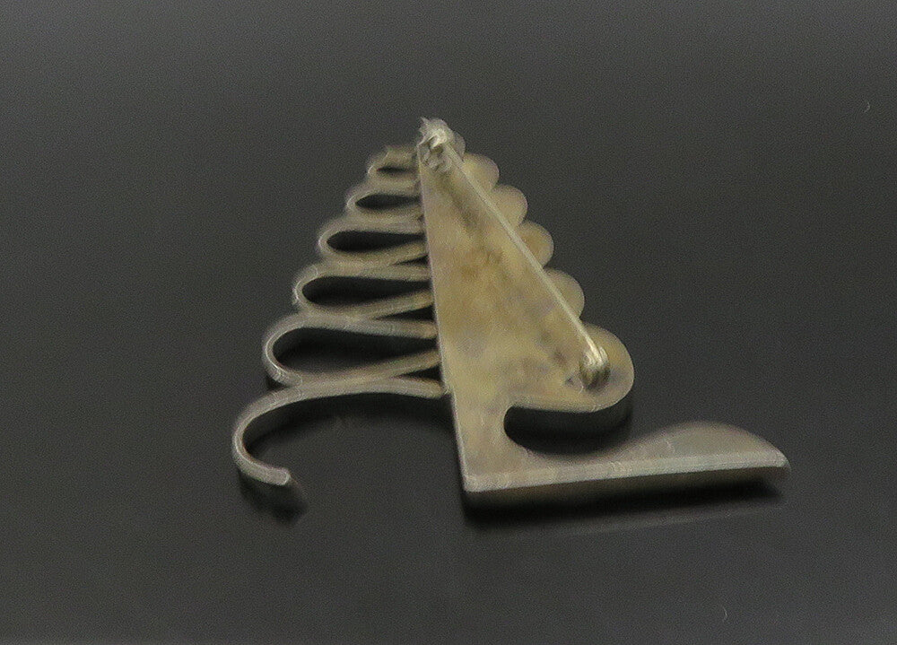 925 Sterling Silver  Vintage Modernist Swirl Dark Tone Brooch Pin  BP8954