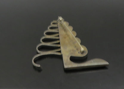 925 Sterling Silver  Vintage Modernist Swirl Dark Tone Brooch Pin  BP8954