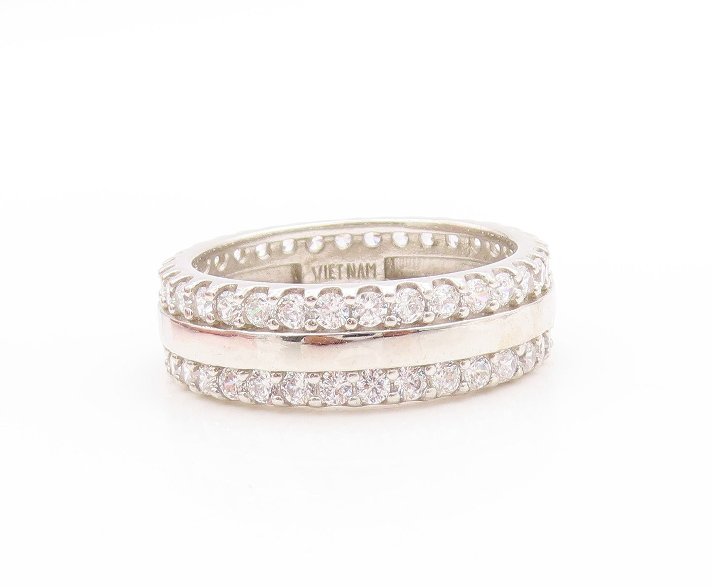 925 Sterling Silver Vintage Ring CZ Triple Row Eternity Band  Sz 10.5  RG33709