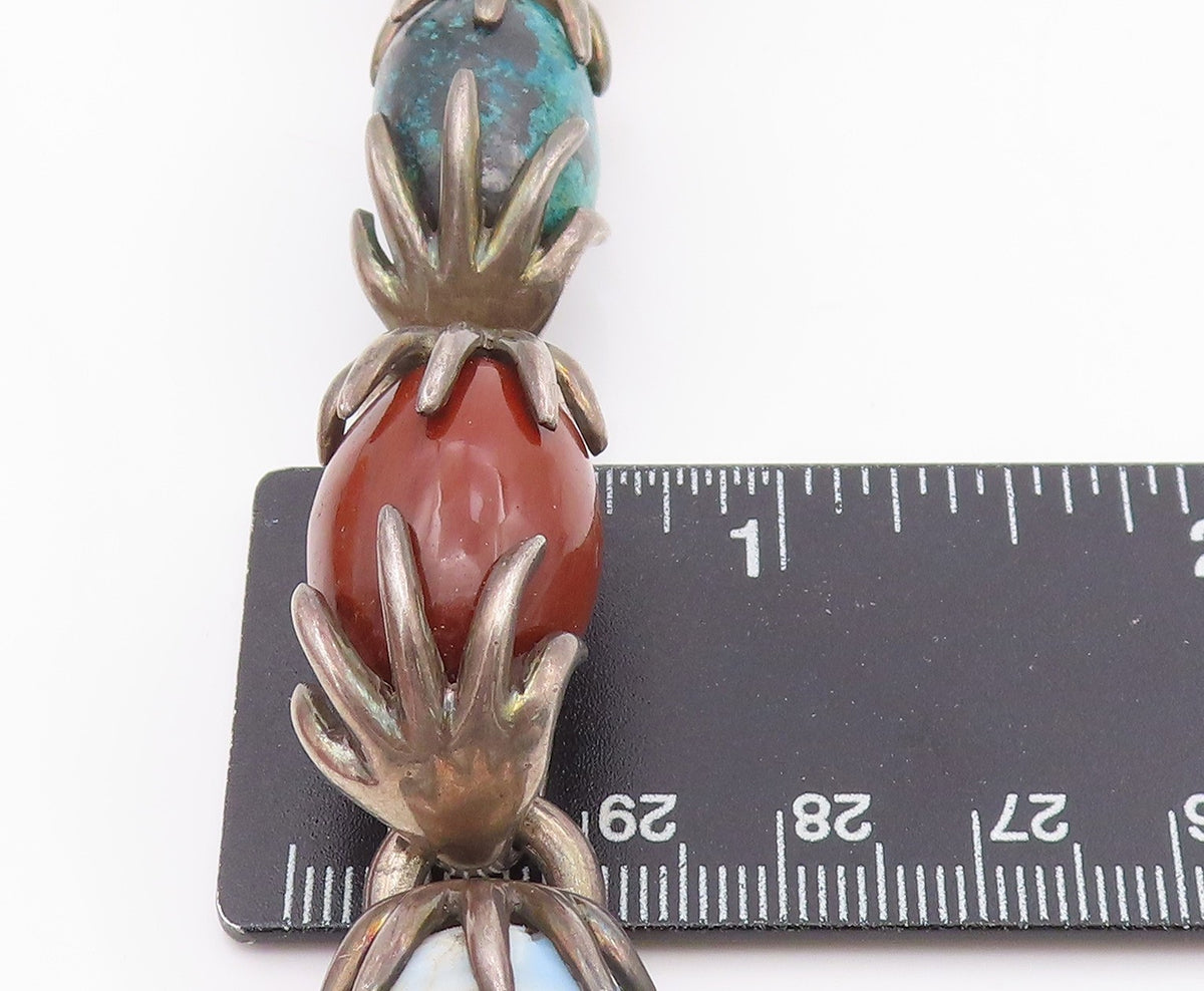 925 Sterling Silver Vintage Bracelet LOS CASTILLO Multi Gemstone Chain  BT11519