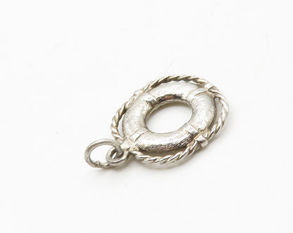 WELLS 925 Sterling Silver  Vintage Shiny Lifeguard Ring Motif Pendant  PT13692