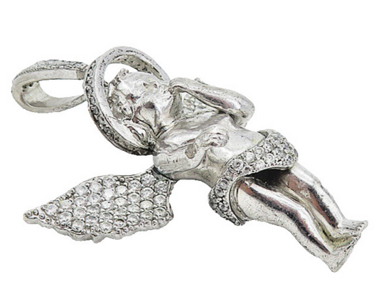 925 Sterling Silver  Vintage Topaz Encrusted Baby Angel Drop Pendant  PT6281