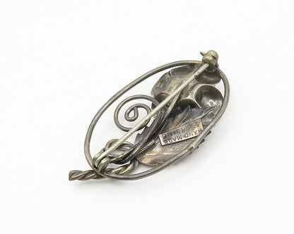 925 Sterling Silver  Vintage Handmade Oxidized Flower Swirl Brooch Pin  BP5299