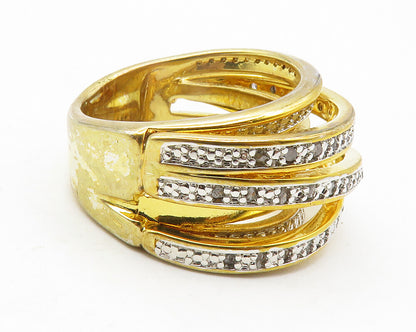925 Sterling Silver  Genuine Diamonds Gold Plated Band Ring Sz 7  RG11888