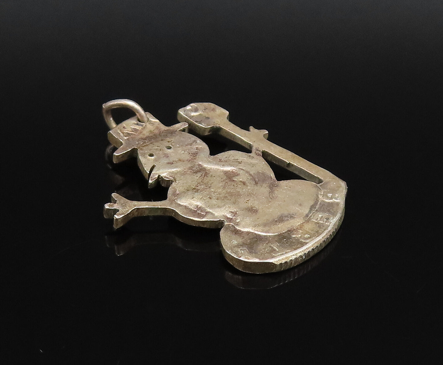 925 Sterling Silver  Vintage Minimalist Frosty Snowman Drop Pendant  PT21744
