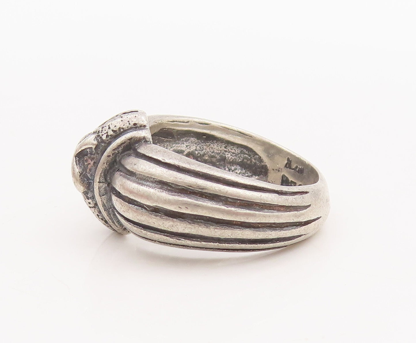 925 Sterling Silver Vintage Ring Solid Grooved Lines & 'X'  Sz 5.5  RG29149