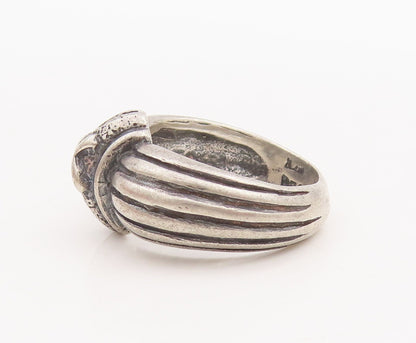 925 Sterling Silver Vintage Ring Solid Grooved Lines & 'X'  Sz 5.5  RG29149