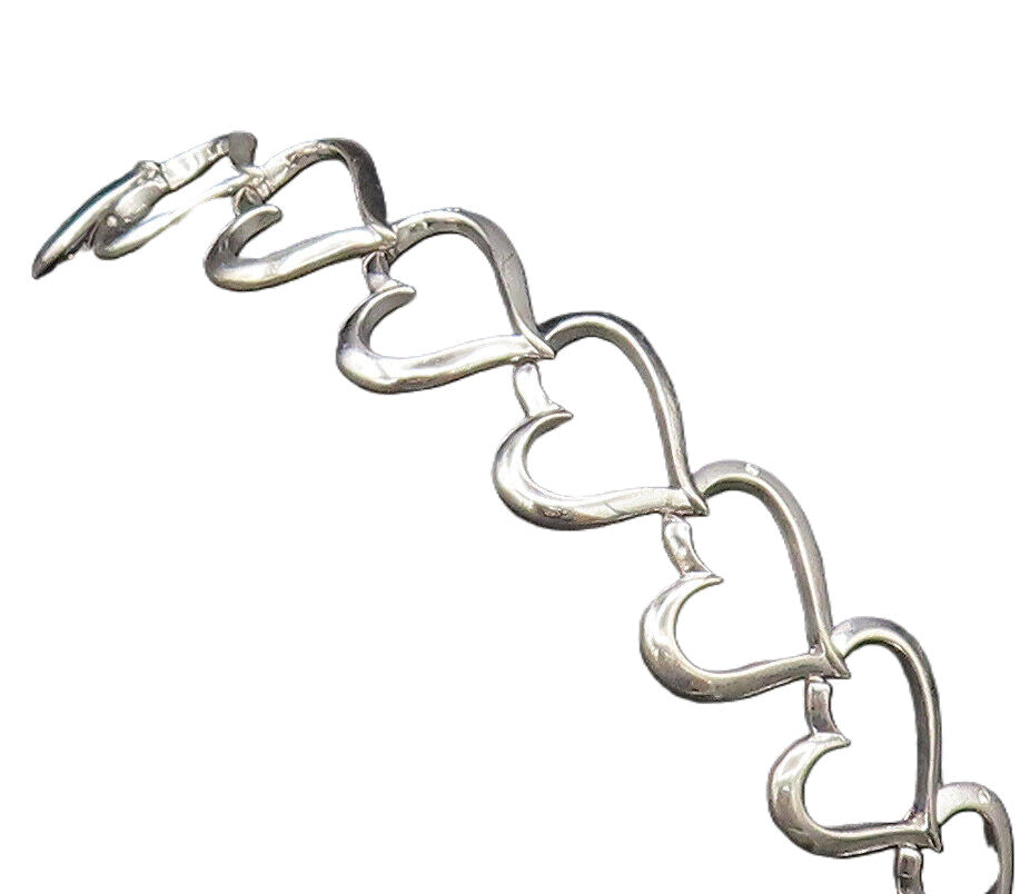 925 Silver  Vintage Genuine Diamonds Accent Open Love Heart Bracelet  BT9662