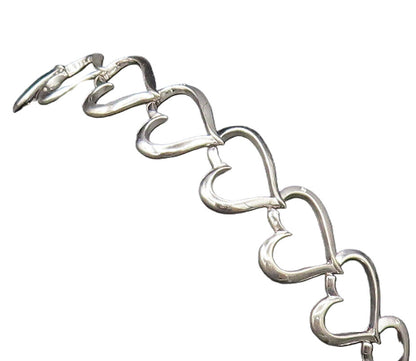 925 Silver  Vintage Genuine Diamonds Accent Open Love Heart Bracelet  BT9662