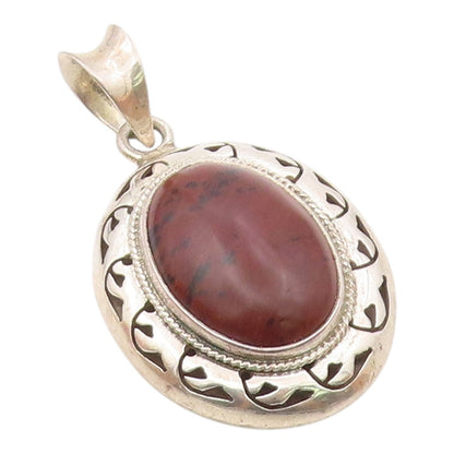 MEXICO 925 Sterling Silver  Vintage Cabochon Cut Jasper Shiny Pendant  PT13014
