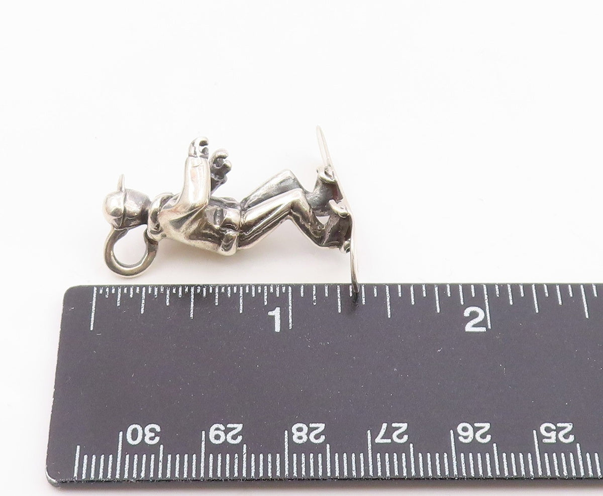 925 Sterling Silver  Vintage Shiny Snowboarder Sports Motif Pendant  PT18450