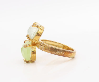 925 Sterling Silver Vintage Ring Gold Plated Diamonds & Gemstones  Sz 8  RG30721