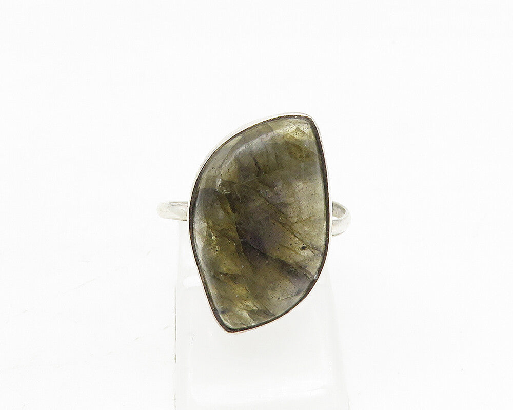 925 Sterling Silver  Labradorite Shiny Smooth Cocktail Ring Sz 7  RG10277