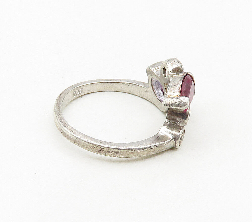 925 Sterling Silver Cubic Zirconia & Multi Color Topaz Band Ring Sz 8 RG16962