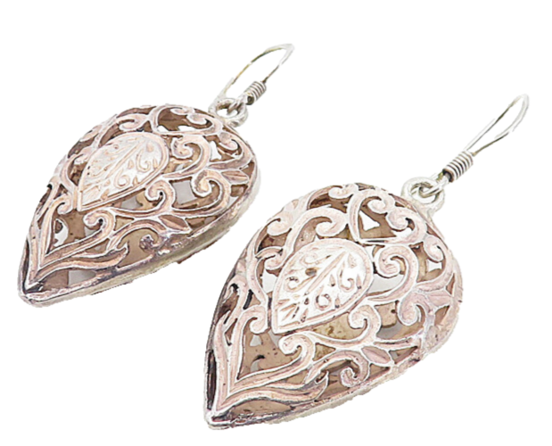 925 Sterling Silver  Vintage Open Love Heart Swirl Tear Drop Earrings  EG3980