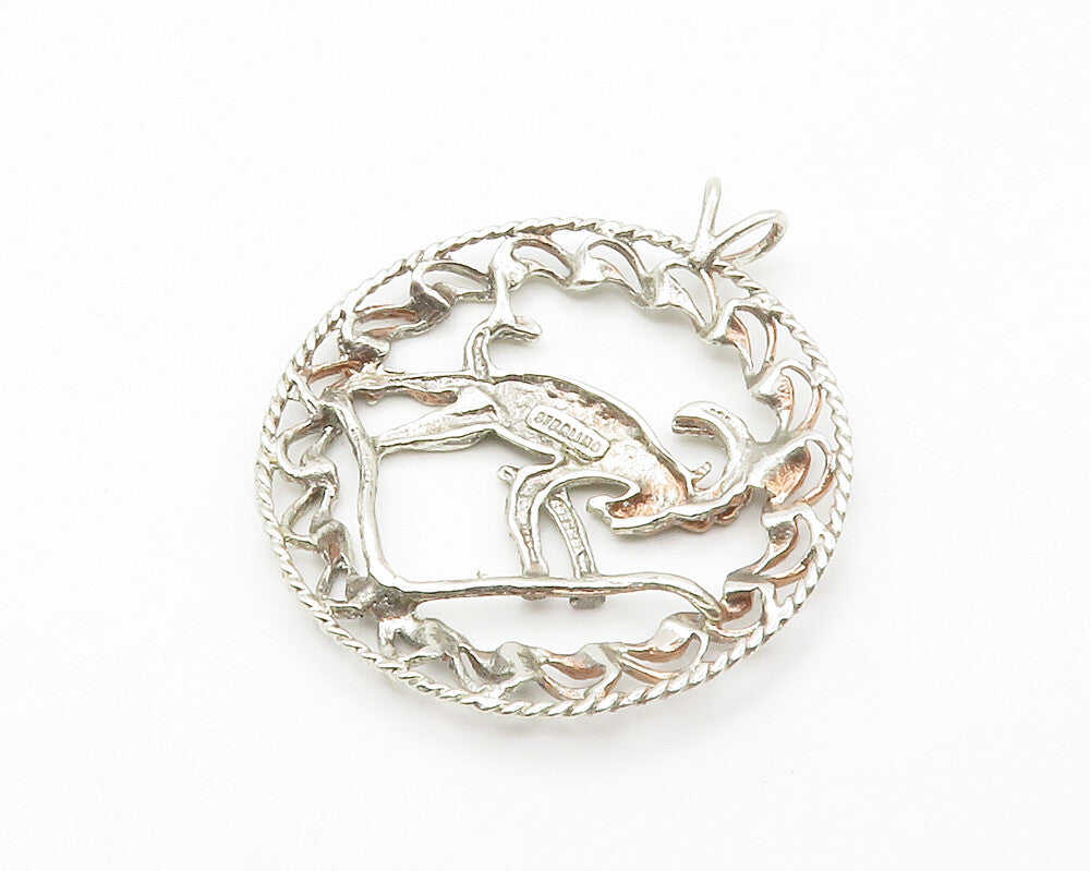 925 Sterling Silver  Vintage Shiny Ram Animal Round Swirl Pendant  PT11026