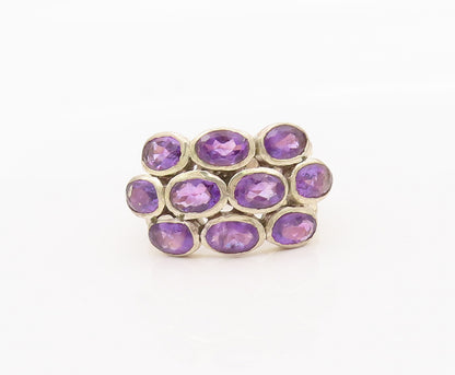 925 Sterling Silver Vintage Ring Hammered Rope Band Oval Amethysts Sz 9  RG27616