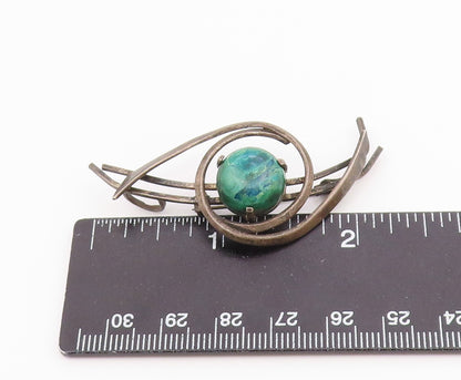 ISRAEL 925 Silver  Vintage Cabochon Cut Eilat Stone Swirled Brooch Pin  BP7921