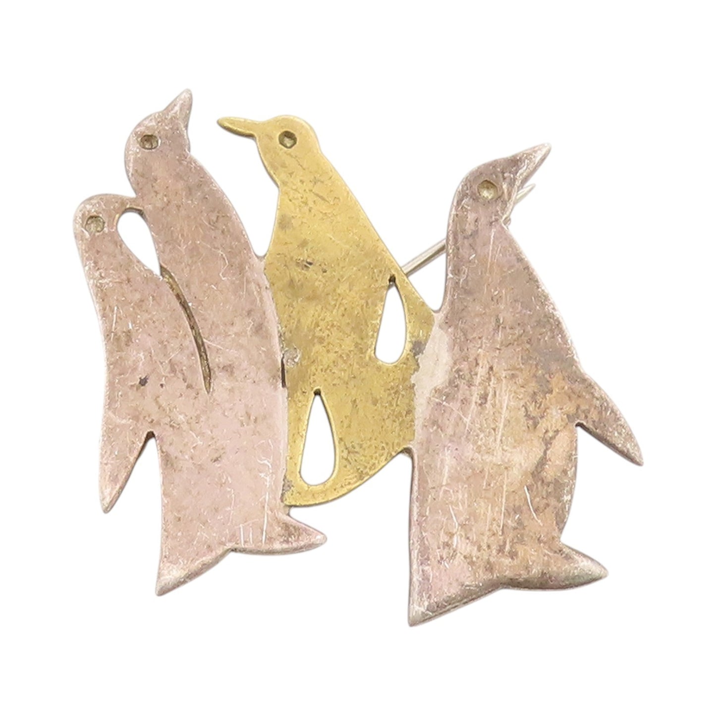 925 Sterling Silver Vintage Brooch MEXICO Cutout Penguin Family  BP11714