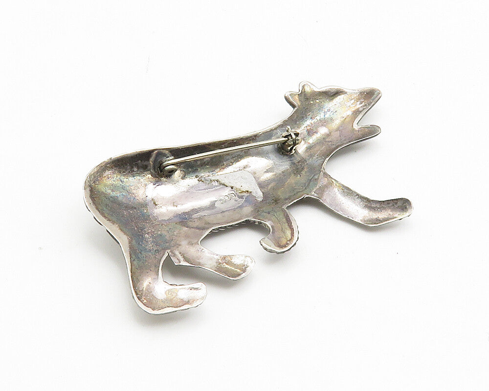 925 Sterling Silver  Vintage Oxidized Circle Pattern Bear Brooch Pin  BP4214