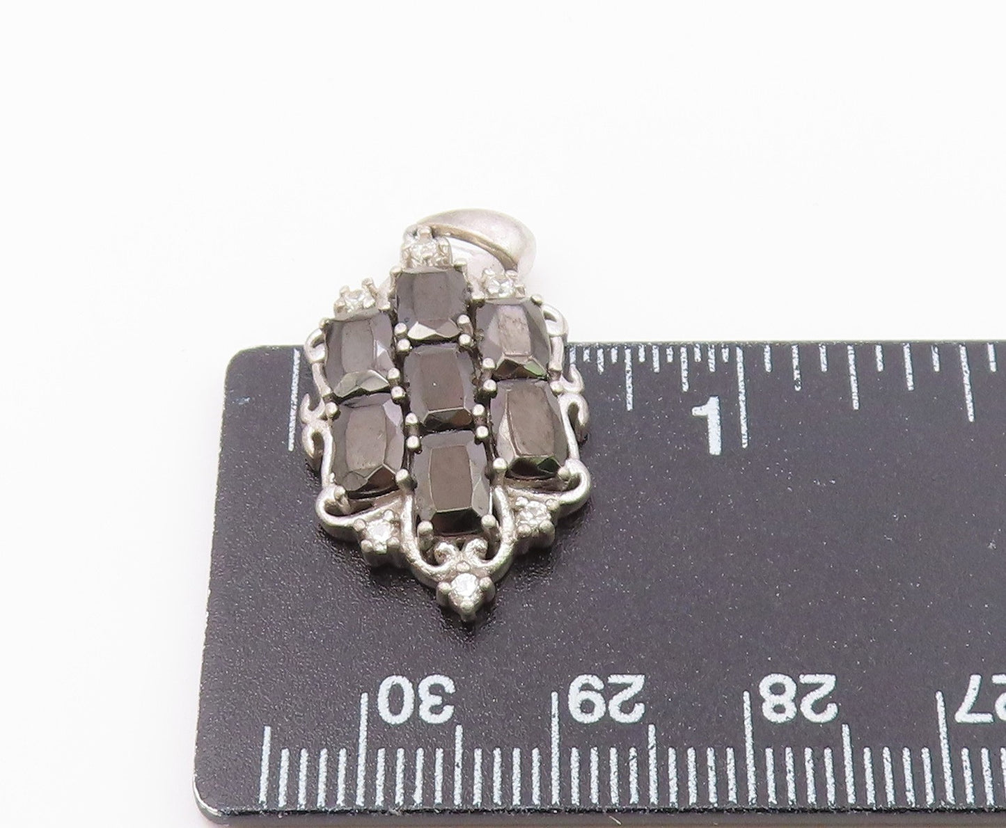925 Sterling Silver  Vintage Solid Beaded Oval Round Sapphire Pendant  PT22413