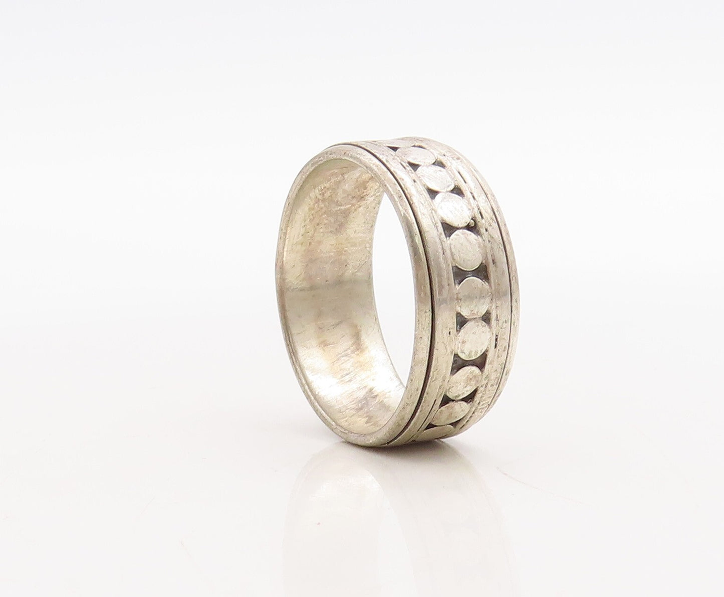 925 Sterling Silver Vintage Ring Solid Round Design Carved  Sz 12  RG31697