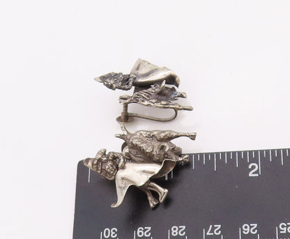 925 Sterling Silver Vintage Earrings Solid 3D Carved Matador  EG13215