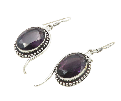 925 Sterling Silver  Vintage Faceted Amethyst Bubble Dangle Earrings  EG9505