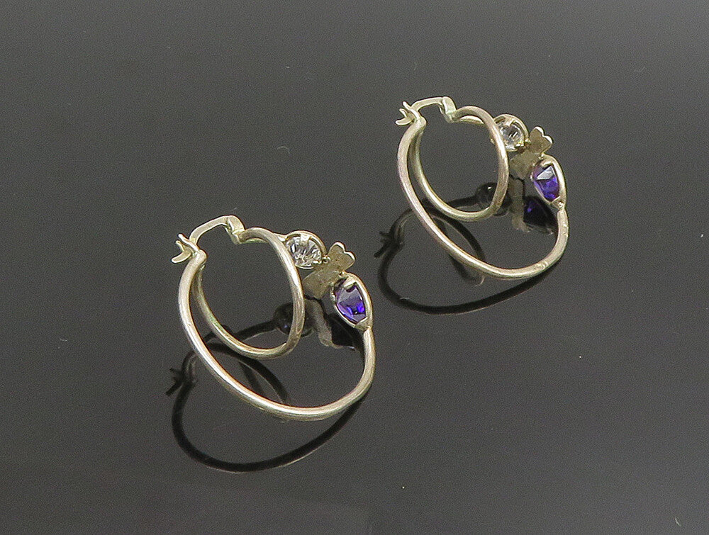 925 Silver  Vintage Amethyst & Cubic Zirconia Twisted Hoop Earrings  EG11685