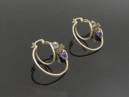 925 Silver  Vintage Amethyst & Cubic Zirconia Twisted Hoop Earrings  EG11685