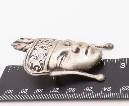 925 Sterling Silver Vintage Brooch Pin Solid Carved Royal Figure Face  BP11232