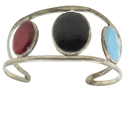 925 Sterling Silver Vintage Turquoise Black Onyx & Jasper Cuff Bracelet BT7698