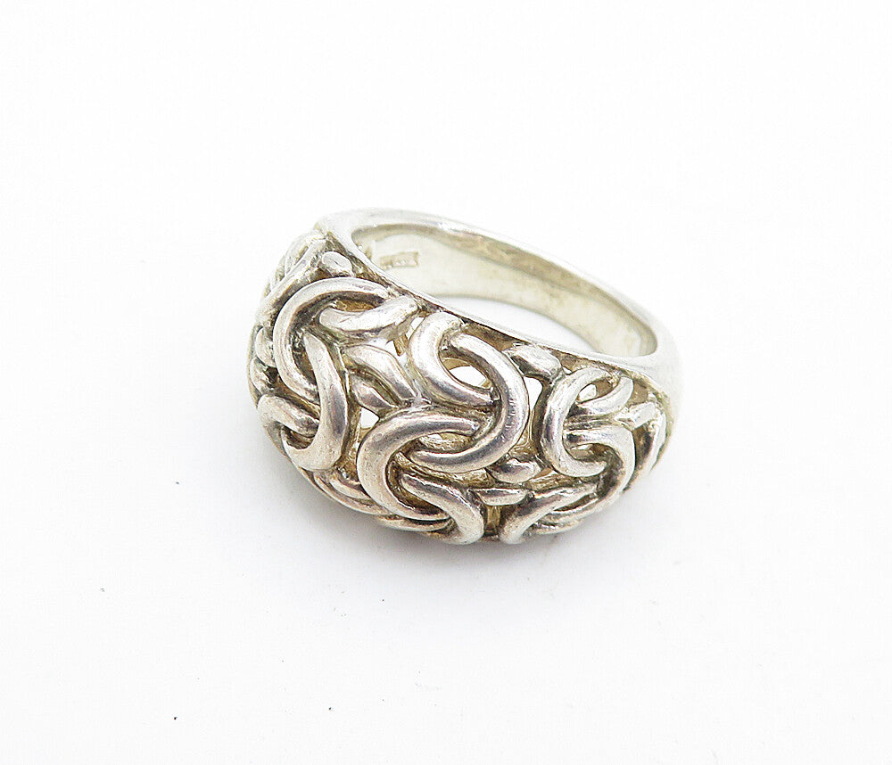 925 Sterling Silver  Vintage Byzantine Link Detail Dome Band Ring Sz 5  RG6894