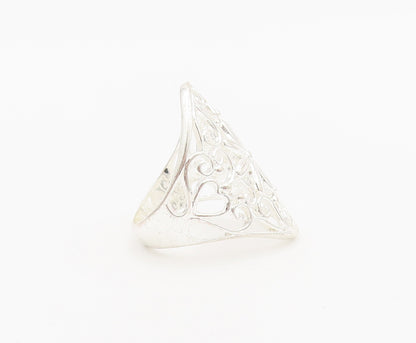 925 Sterling Silver Vintage Ring Swirly Floral Cutout Broad Sz 8.5  RG27948