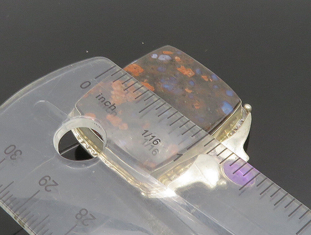 925 Sterling Silver  Vintage Jasper & Amethyst Square Brooch Pin  BP9491