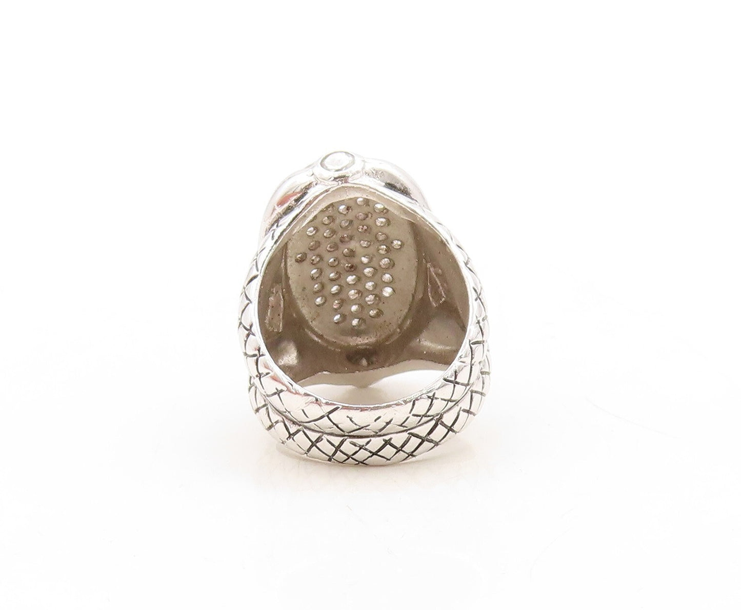 925 Sterling Silver Vintage Ring Net Design Etched Oval CZ Inlay  Sz 6  RG31320