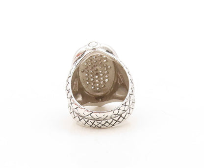925 Sterling Silver Vintage Ring Net Design Etched Oval CZ Inlay  Sz 6  RG31320