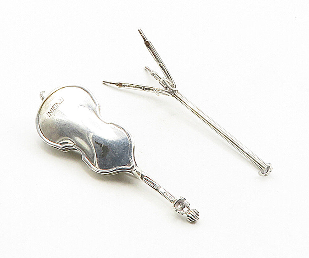 925 Sterling Silver  Vintage Cello Musical Instrument & Holder Trinket  TR1356