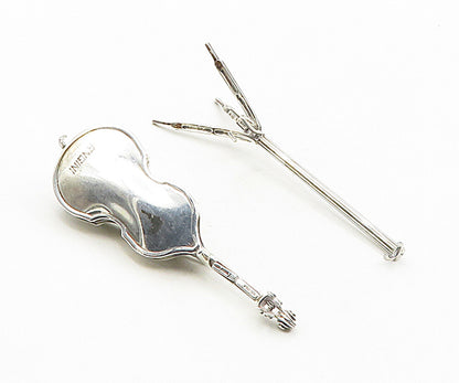 925 Sterling Silver  Vintage Cello Musical Instrument & Holder Trinket  TR1356