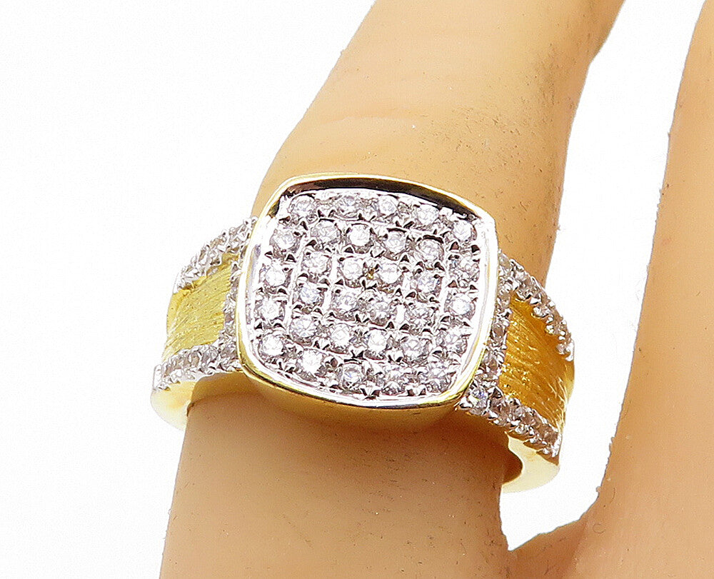 925 Sterling Silver  Topaz Shiny Gold Plated Square Band Ring Sz 7  RG7285