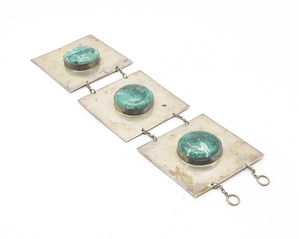 Solid Silver Vintage Cabochon Cut Gemstone Long Square Pendant  PT9290