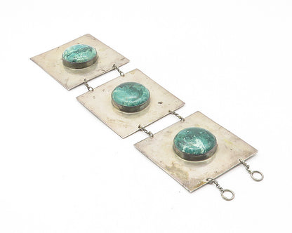 Solid Silver Vintage Cabochon Cut Gemstone Long Square Pendant  PT9290
