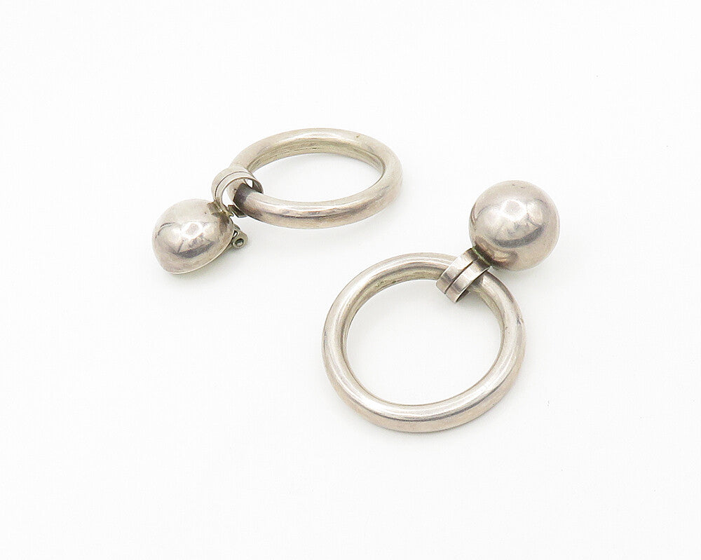 MEXICO 925 Silver  Vintage Shiny Open Circle Non Pierce Drop Earrings  EG9408