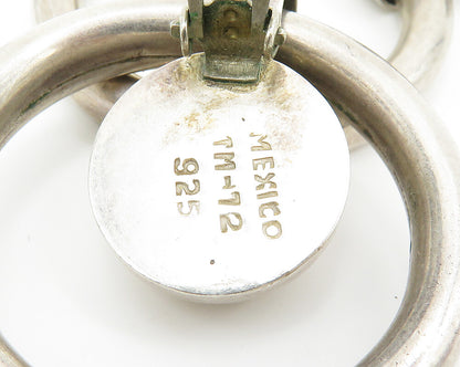 MEXICO 925 Silver  Vintage Shiny Open Circle Non Pierce Drop Earrings  EG9408