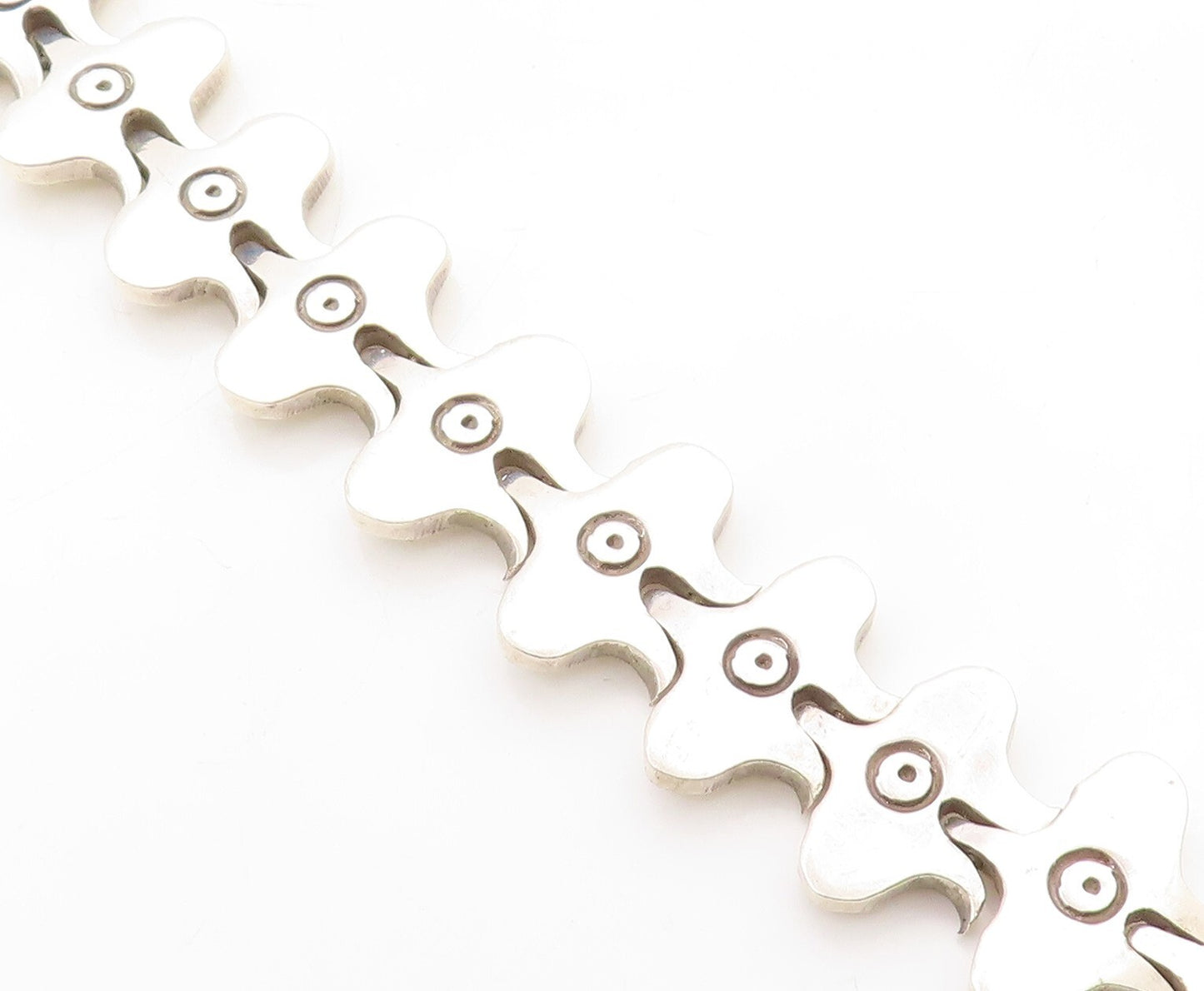 925 Sterling Silver  Vintage Shiny Etched Detail Hinge Chain Bracelet  BT1852