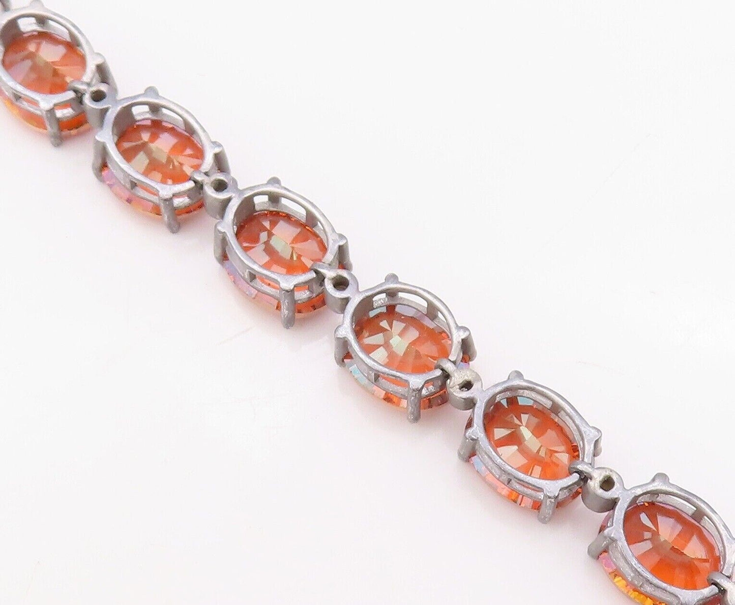 925 Sterling Silver Vintage Bracelet Orange Oval Cut Gemstone & CZ Links BT10751