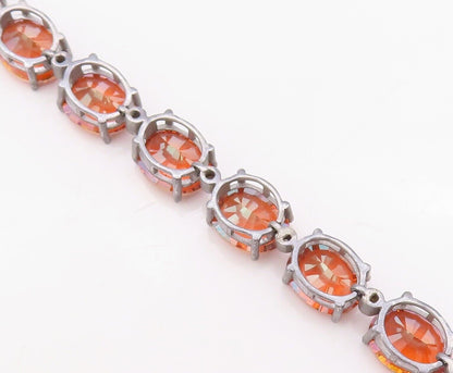925 Sterling Silver Vintage Bracelet Orange Oval Cut Gemstone & CZ Links BT10751