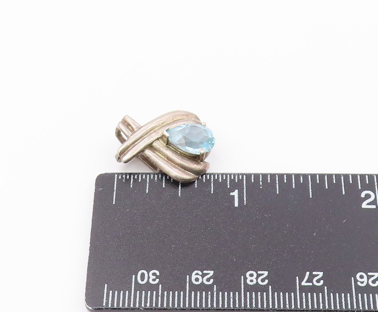 925 Sterling Silver  Vintage Prong Set Tear Drop Blue Topaz Pendant  PT16958