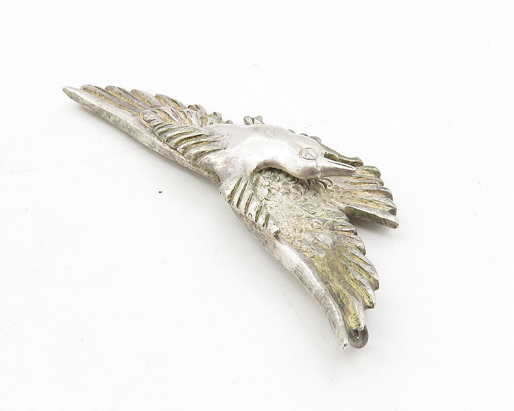 925 Sterling Silver  Vintage Antique Perched Bird Spread Wings Pendant  PT7983